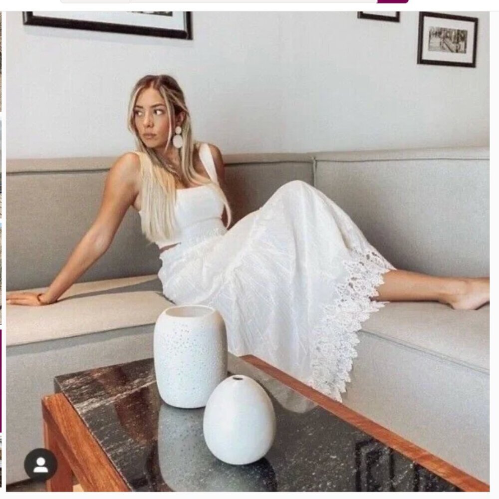 Zara Crochet Trim Skirt White Tiered Flowy Cotton Blogger Favorite Size Medium